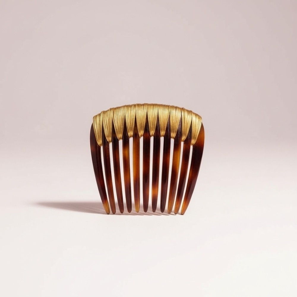 Vintage Colette‎ Malouf Gold Wire Wrapped Tortoise Shell Hair Comb Accessory
